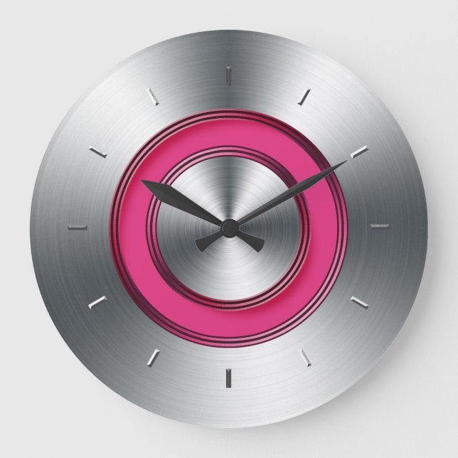 Grande Horloge Ronde Wall Clock Faux metal and Fuchsia moderne (Recto)