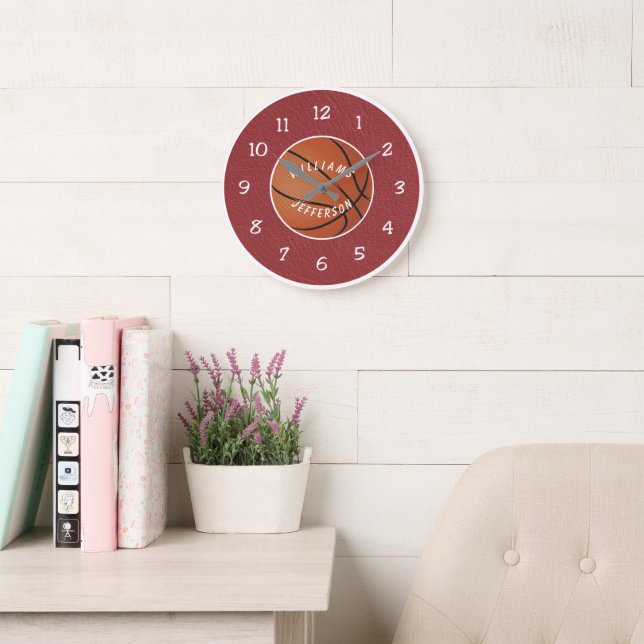 Grande Horloge Ronde Wall Clock for Basketball Fan personalize (Salle de lecture)