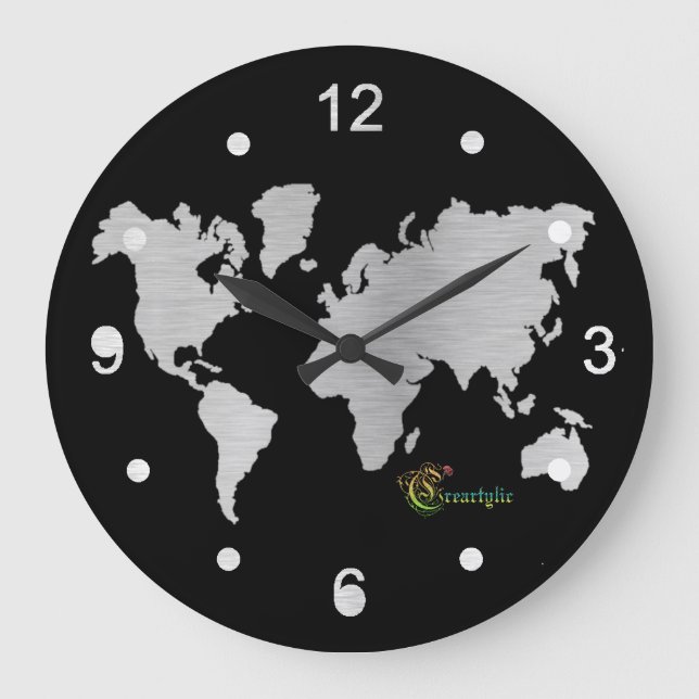 Grande Horloge Ronde Wall Clock silver world map (Recto)