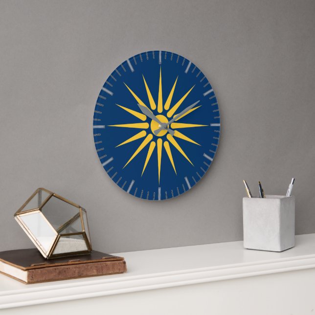 Grande Horloge Ronde Wall Clock with flag of Macedonia, Greece (Bureau)