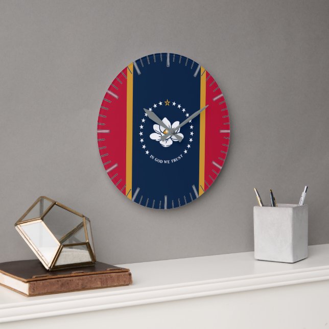 Grande Horloge Ronde Wall Clock with flag of Mississippi State, USA (Bureau)