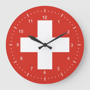 Grande Horloge Ronde Wall Clock with flag of Switzerland