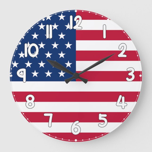 Grande Horloge Ronde Wall Clock with the United States Flag - USA Flag (Recto)