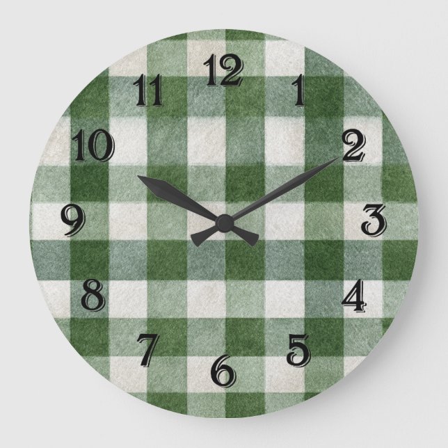 Grande Horloge Ronde Warm Country Green Cream Plaid Stripes (Recto)