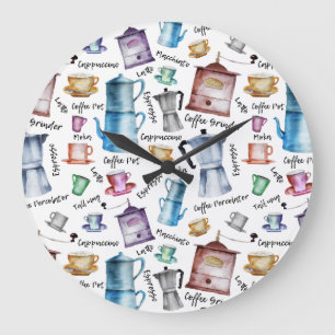 Grande Horloge Ronde Watercolor coffee espresso cups, mugs pots pattern