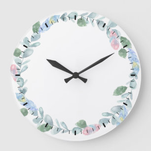 Grande Horloge Ronde Watercolor Eucalyptus
