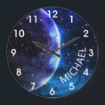 Grande Horloge Ronde Watercolor Galaxy Monogram Personalized Space<br><div class="desc">This design may be personalized in the area provided by changing the photo and/or text. Or it can be customized by clicking Personalize this Template and then choosing the click to customize further option and delete or change the color of the background, add text, change the text color or style,...</div>