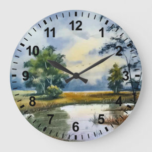 Grande Horloge Ronde Watercolor Landscape