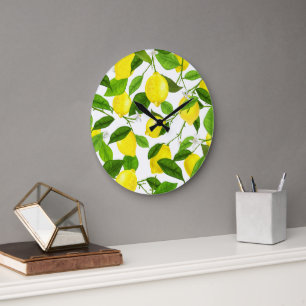 Grande Horloge Ronde Watercolor Lemon