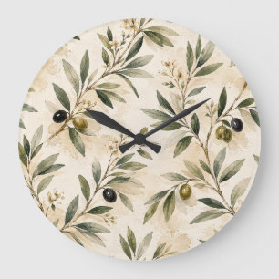 Grande Horloge Ronde Watercolor Mediterranean Olive Branch Clock