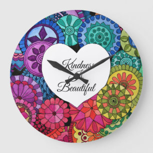 Grande Horloge Ronde Watercolor Rainbow Mandala With Heart