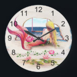 Grande Horloge Ronde Watercolor Seascape<br><div class="desc">This design created though digital art. It may be personalized in the area provide or customizing by choosing the click to customize further option and changing the name, initials or words. Donc, change le texte color and style or delete the text for an image only design. Contact me at colorflowcreations@gmail.com...</div>