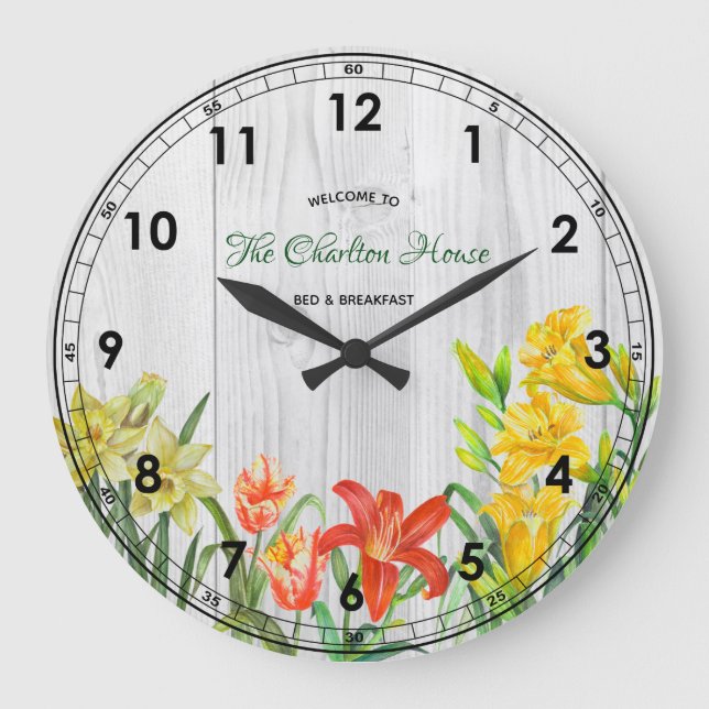 Grande Horloge Ronde Watercolor Spring Flowers (Recto)