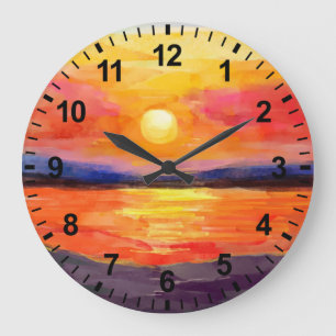 Grande Horloge Ronde Watercolor Sunset