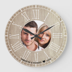Grande Horloge Ronde Wedding Anniversary Roman Numerals Photo Wood