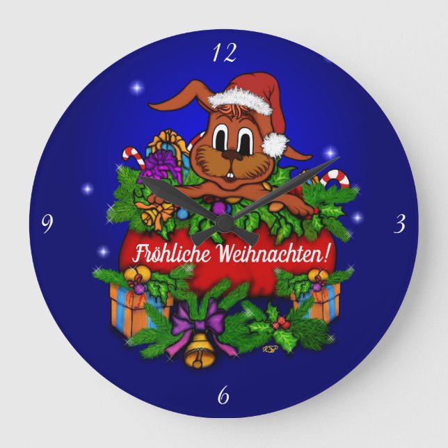 Grande Horloge Ronde Weihnachtskaninchen, Fröhliche Weihnachten ! (Recto)
