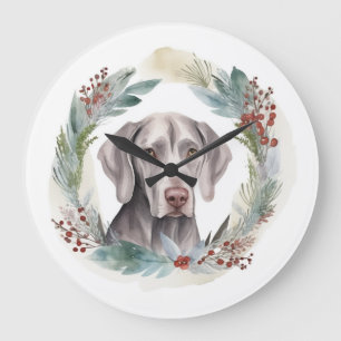 Grande Horloge Ronde Weimaraner Christmas Wreath Festive Pup