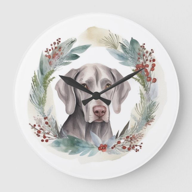 Grande Horloge Ronde Weimaraner Christmas Wreath Festive Pup (Recto)