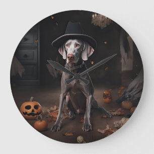 Grande Horloge Ronde Weimaraner Citrouilles Halloween Effrayant