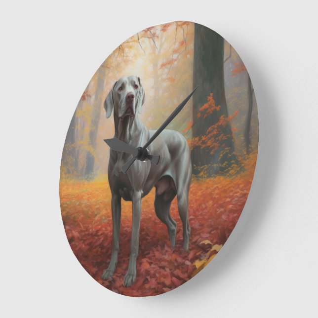 Grande Horloge Ronde Weimaraner en automne Leaves automne Inspire (Angle)