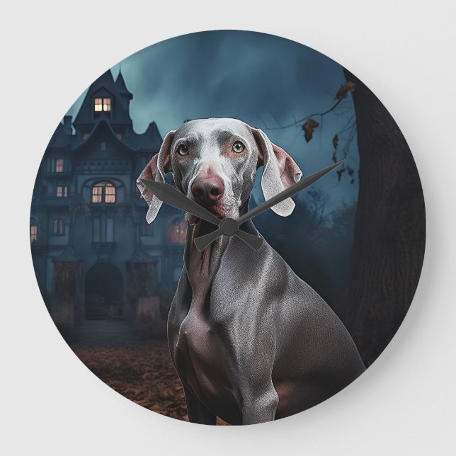 Grande Horloge Ronde Weimaraner Halloween effroi (Recto)