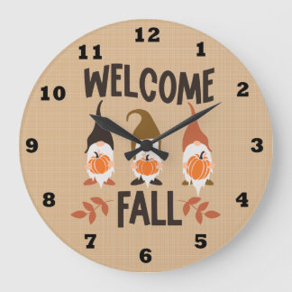 Grande Horloge Ronde Welcome Fall Gnome Clock