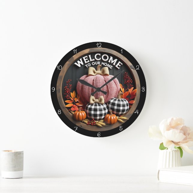 Grande Horloge Ronde Welcome Home Cozy Autumn Pumpkins (Maison)