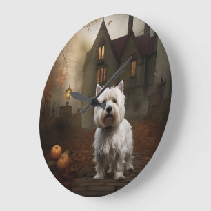 Grande Horloge Ronde West Highland White Terrier Halloween effrayant