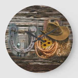 Grande Horloge Ronde Western Horseshoe Cowboy Hat Lasso