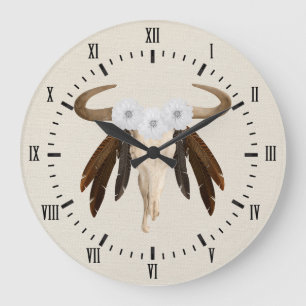 Grande Horloge Ronde Western Prairie Floral Cow