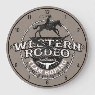 Grande Horloge Ronde Western Rodeo Old West Steer Roping