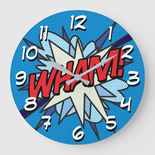 Grande Horloge Ronde WHAM Fun Modern Comic Typographie de livre (Recto)