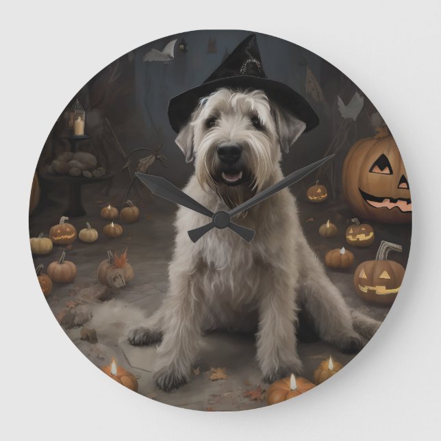 Grande Horloge Ronde Wheaten Terrier Citrouille Halloween effroi (Recto)