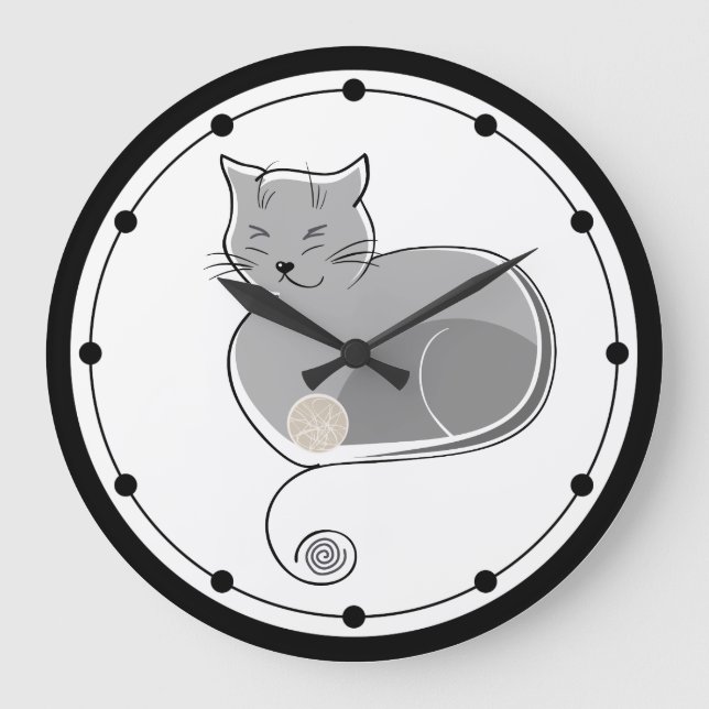 Grande Horloge Ronde Whimsical Cat Wall Clock (Recto)