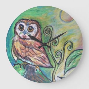Grande Horloge Ronde Whimsical Owl