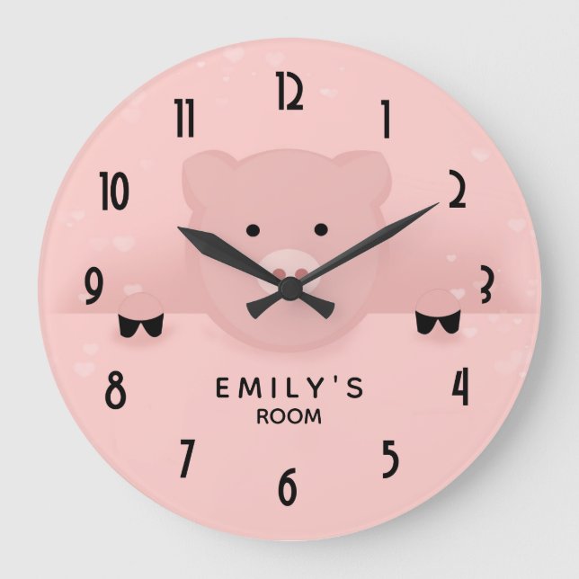 Grande Horloge Ronde Whimsical pink pig cute Farm Animal (Recto)
