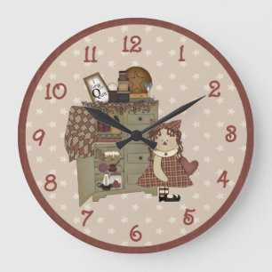 Grande Horloge Ronde Whimsical Primitive Raggedy Ann