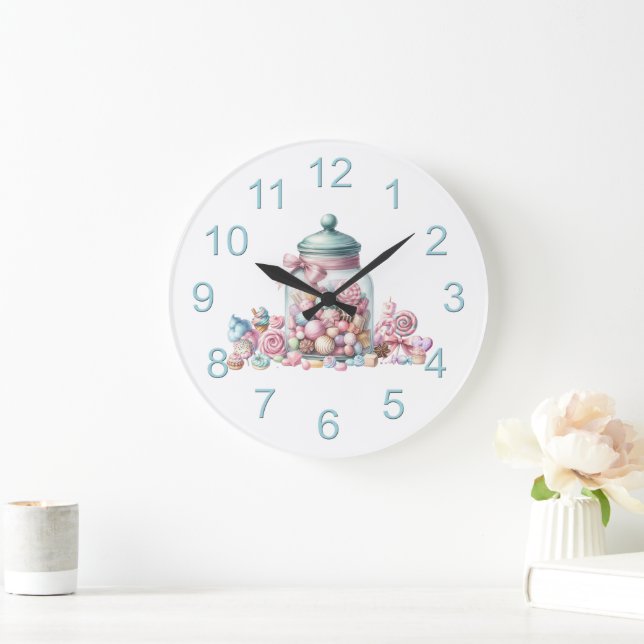 Grande Horloge Ronde Whimsical Watercolor Sweet Candy (Maison)