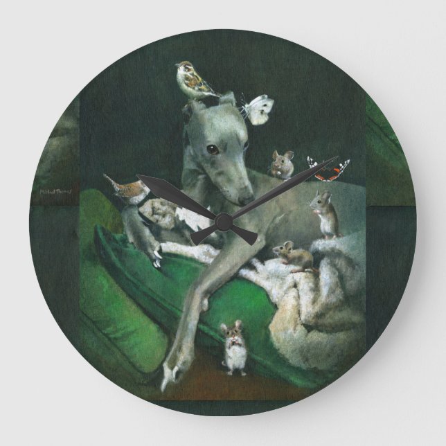 Grande Horloge Ronde Whippet With Mice And Birds Wall Clock (Recto)