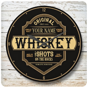 Grande Horloge Ronde Whiskey personnalisé sur le Rocks Liquor Étiquette