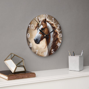 Grande Horloge Ronde Whispers De L'Imaginaire Brown Et Blanc Unicorn,