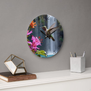 Grande Horloge Ronde "Whispers of Nature : Hummingbird, Cascade