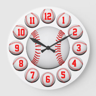Grande Horloge Ronde White and Red Baseball #2 Customizable
