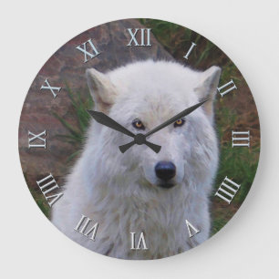 Grande Horloge Ronde White Arctic Wolf Wildlife Art Clock