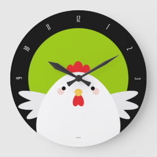 Grande Horloge Ronde White Chicken on Green Wall Clock