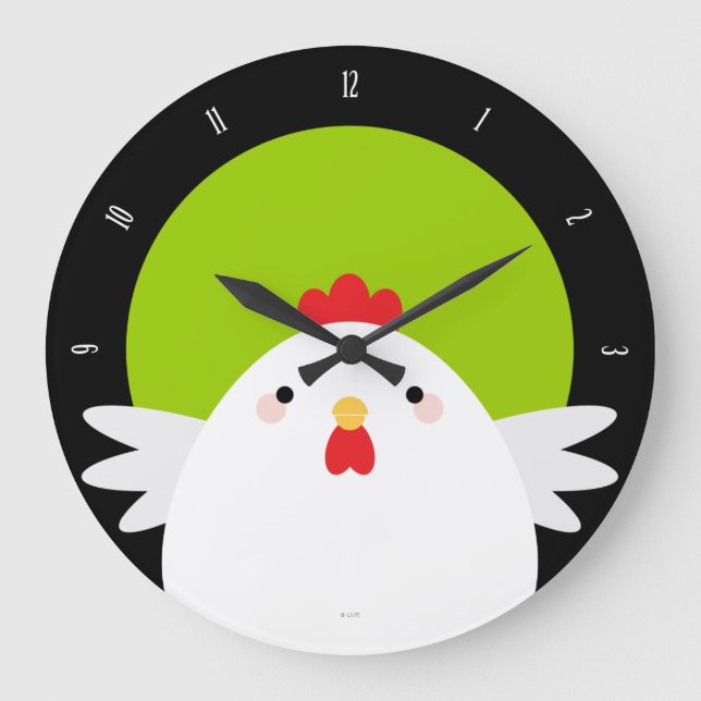 Grande Horloge Ronde White Chicken on Green Wall Clock (Recto)
