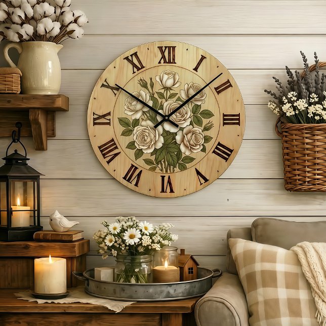 Grande Horloge Ronde White Garden Flowers Wall Clock (Créateur téléchargé)