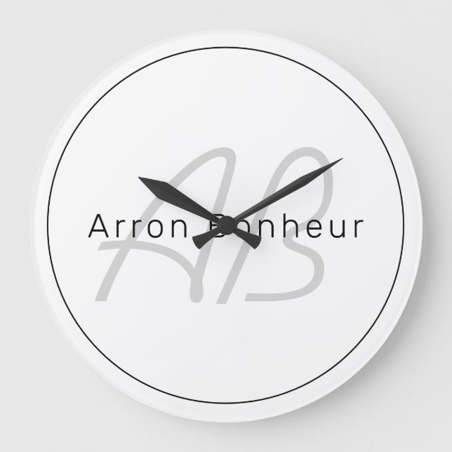 Grande Horloge Ronde White Grey et Black | Cool Name & Monogram (Recto)