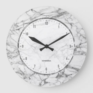 Grande Horloge Ronde White Marble Print With Gray Crackles