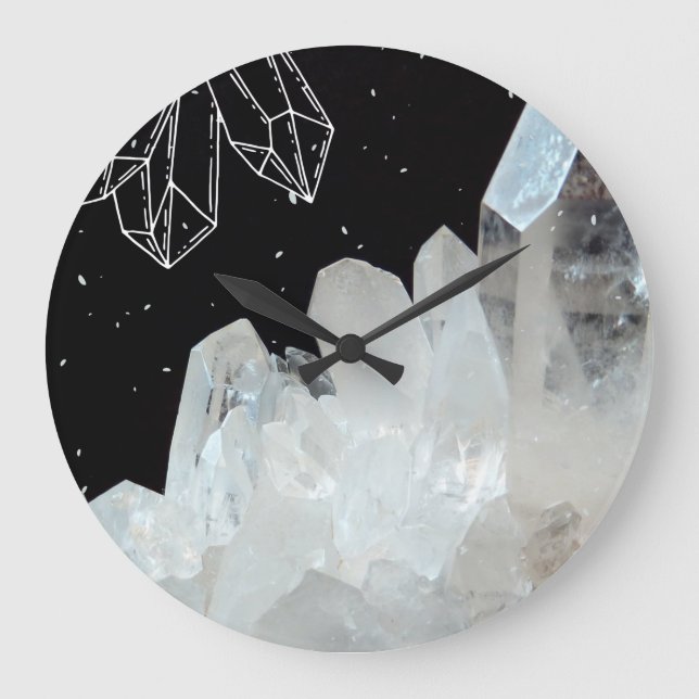 Grande Horloge Ronde White Quartz Crystal Gemstone Geode Natural Stone (Recto)
